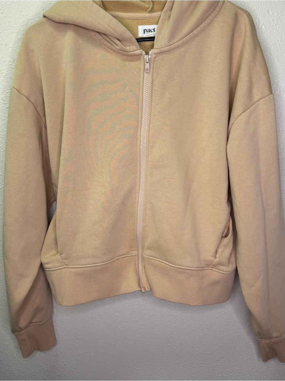 Pact Women's Zip-Up Utility Hoodie in Light Beige